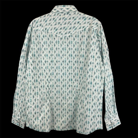 Panhandle Rough Stock Aztec Southwest Embroidered Pearl Snap Shirt Women L Teal - Picture 3 of 11